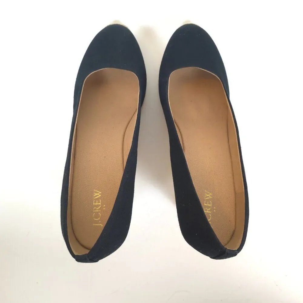 J.Crew Espadrille Wedge Shoes Black Cream Canvas Rope Heel Womens Size 12